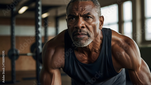 Portrait of an elderly black man in a gym