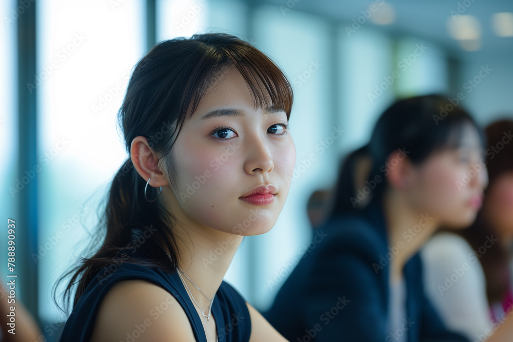 Fototapeta premium 会議室で会議をしているビジネスウーマン「AI生成画像」