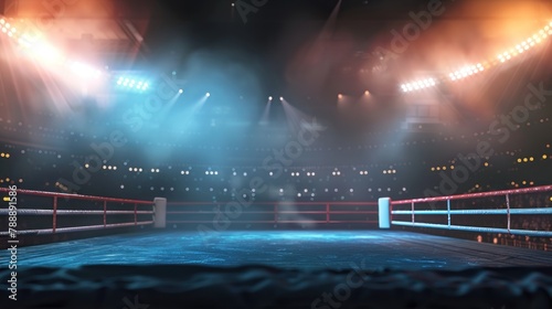 Boxing arena with blurred spectator and stadium light AI generated