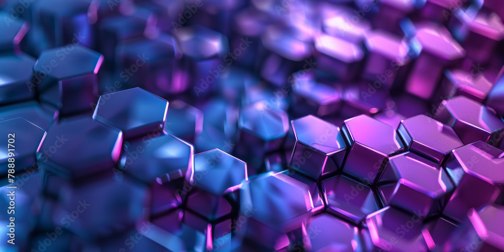 An abstract pattern of blue and purple hexagons creates a unique visual effect on a background. An abstract pattern of blue and purple hexagons creates a unique visual effect on a background.