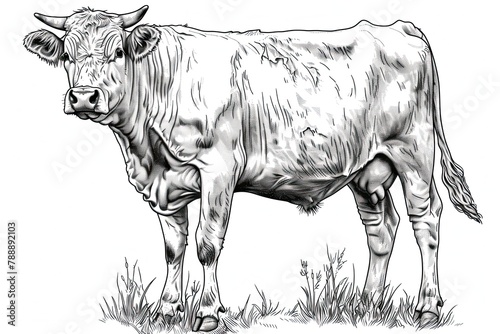 Cow illustration clear thick black outlines line art no missing arms no missing legs style raw vector lines