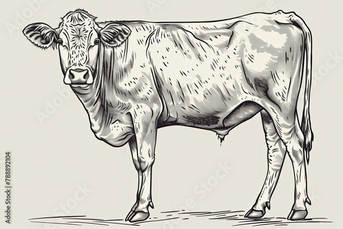 Cow illustration  clear thick black outlines  line art  no missing arms  no missing legs  style raw  vector lines