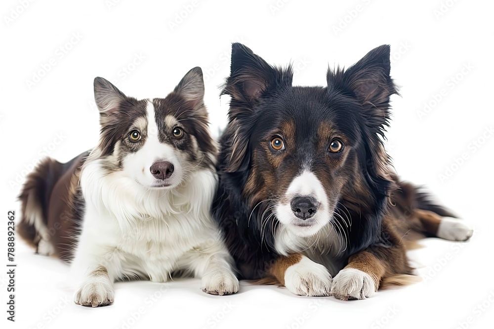 Cute dog and cat together on white background