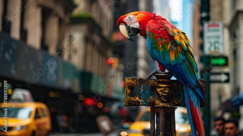 Colorful Parrot in City Setting AI Generated © AnimalAI