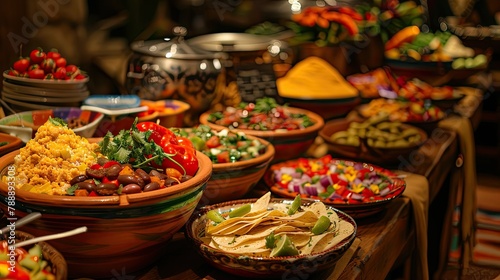 An inviting spread of authentic Mexican cuisine awaits at the festive Fiesta party buffet table