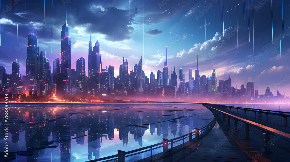 Glowing Mega cityscape illustration Glowing Mega cityscape illustration