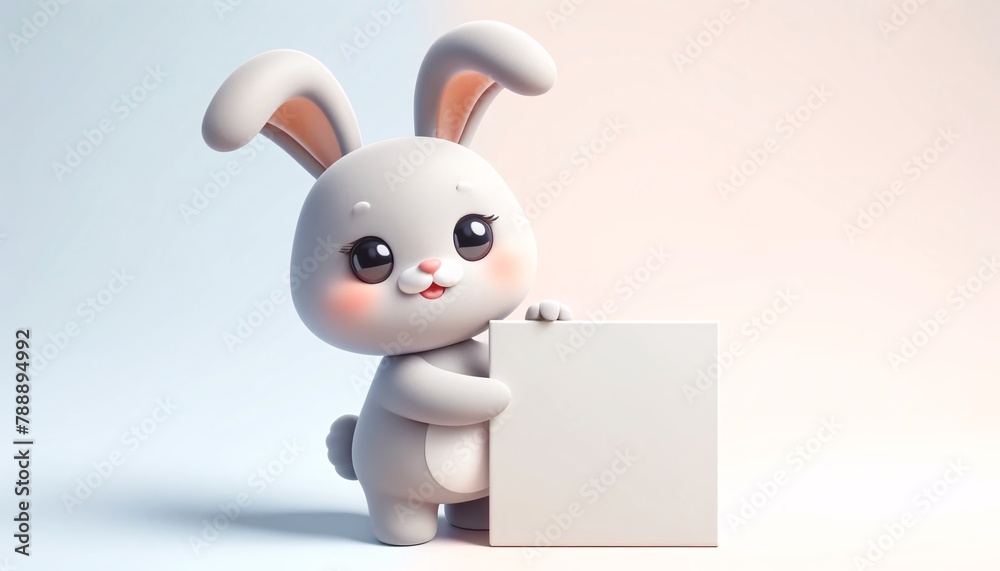 Obraz premium Baby bunny with a sign, Generative AI
