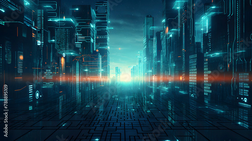 Digital technology green cyberpunk abstract poster web page PPT background