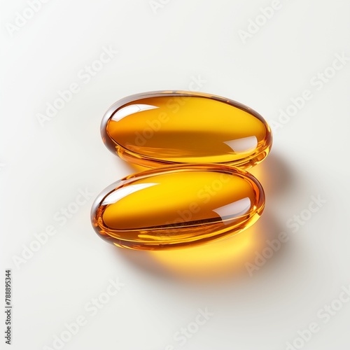 Two Omega 3 Capsules Isolated on White Background, Fish Oil. Generative AI