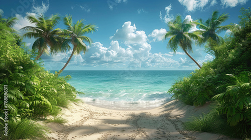 Palm trees swaying on a tropical summer beach © Venka