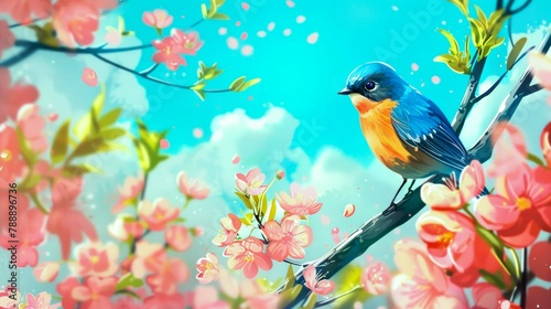 spring's weather, playing fly kite, honey bee, butterfly, bird, parrot and dragon fly, photograph, background © dropideas