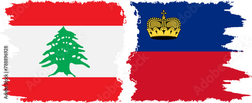 Liechtenstein and Lebanon grunge flags connection vector