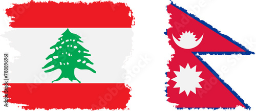 Nepal and Lebanon grunge flags connection vector