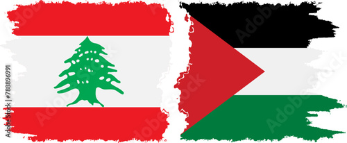 Palestine and Lebanon grunge flags connection vector
