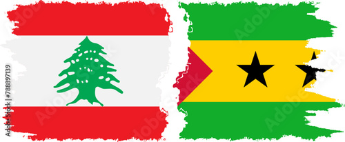 Sao Tome and Principe and Lebanon grunge flags connection vector