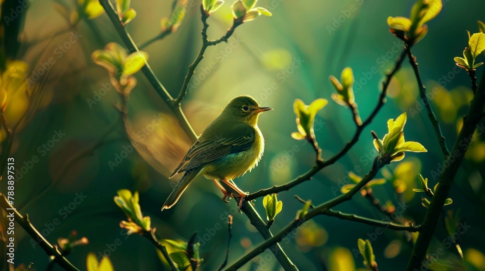 Obraz premium spring illustrations full of happiness and joy with beautiful flowers, trees and natural scenery, playing kites, close ups of birds and parrot, rabbits, butterflies and other creature