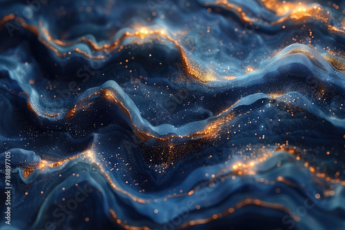 Abstract blue and gold marble background, high resolution, ultra detailed, dark fantasy. Created with Ai
