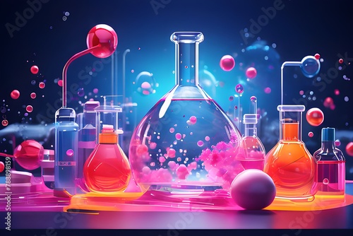 Chemical laboratory research on cosmetic essence molecules producing bubbles.