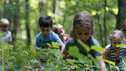 Children exploring the natural wonders of the forest at summer camp