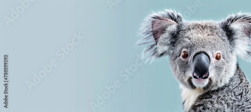 Terrestrial animal, Koala bear, Blue background, Looking at camera