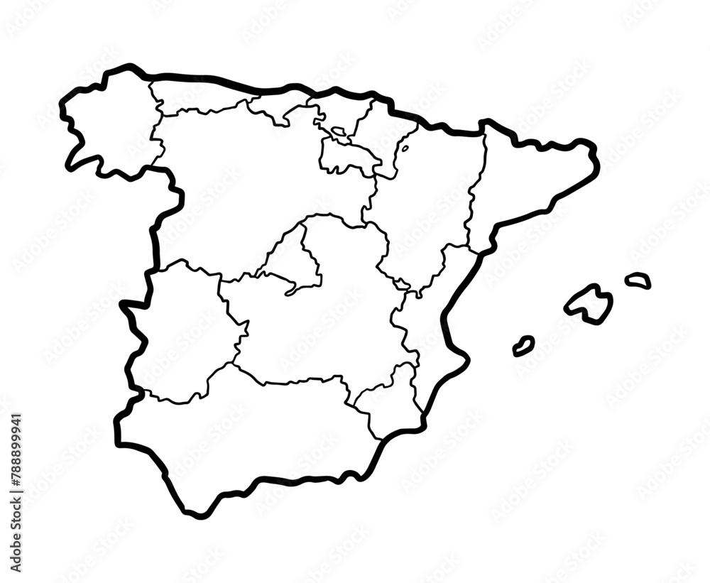 Spain map with border. Hand drawn illustration. Spain map with border. Hand drawn illustration.