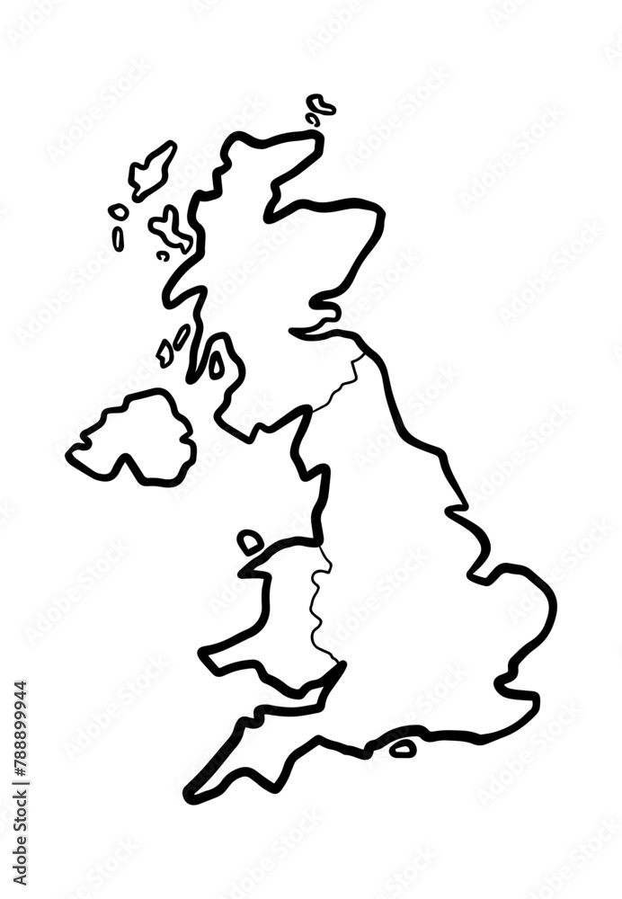 United Kingdom map with border. Hand drawn illustration. United Kingdom map with border. Hand drawn illustration.