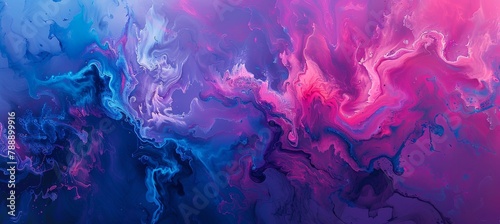 A close up of a vibrant blue and pink painting creating a serene atmosphere