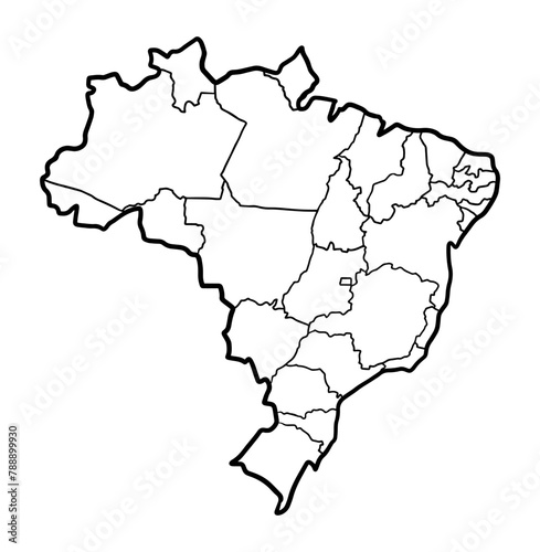 Brazil outline map with border. Hand drawn illustration.