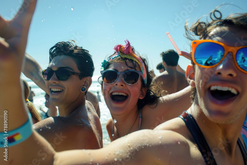 Faces beaming with excitement at a lively beach party