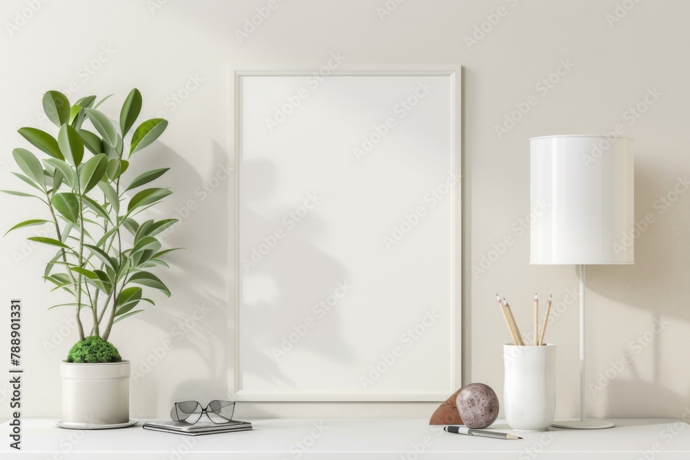 Scandinavian style living room with poster mockup created with generative ai Scandinavian style living room with poster mockup created with generative ai