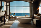 Interior sea ocean | Luxury Bathroom Exclusive bathe bathtub tub white beach plant flower basin room architecture loft modern villa apartment forever pool