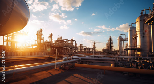 Industrial Twilight: Petrochemical Plant with Neon Lights