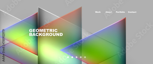 A background featuring colorful triangles on a gray backdrop creates a geometric display. The electric blue shapes form a sleek design perfect for a brands graphics or as a backdrop for a sleek font