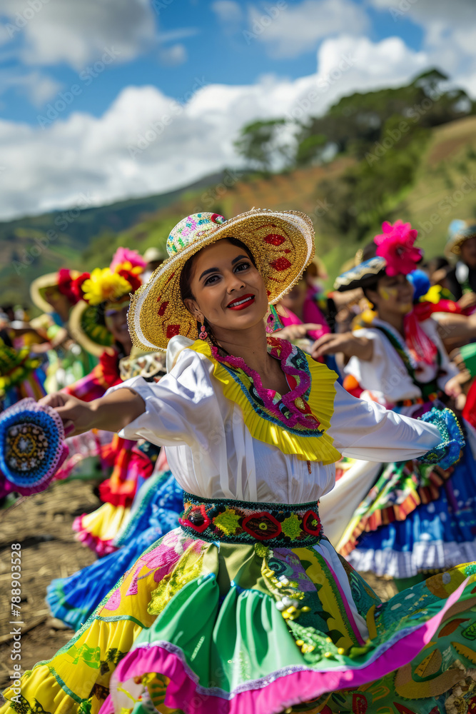 Coffee Farmers Celebrating The End of The Harvest Season With a Traditional Dance And Music Festival, With Colorful Costumes And Joyful Expressions, Generative AI