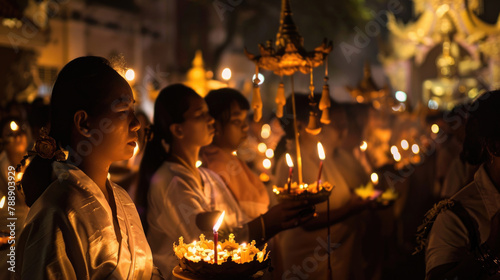 A solemn procession of devotees carrying candles and offerings © Venka
