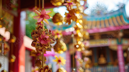 Intricate decorations adorning Buddhist temples for Vesak