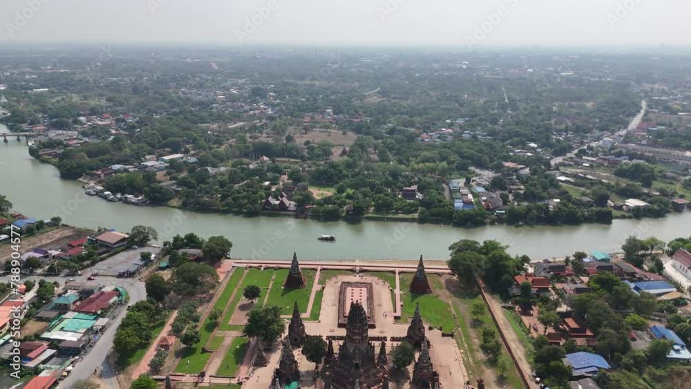 Aerial view of Wat Chaiwatthanaram temple in the Historical Park Ayutthaya Thailand