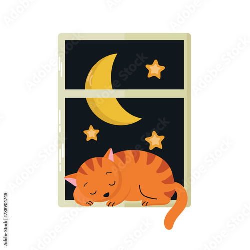 Nap time cat sleeping on window icon clipart avatar logotype isolated vector illustration