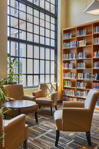 A collaborative meeting room filled with natural light streaming in through large windows  as colleagues gather for an early brainstorming session  Generative AI