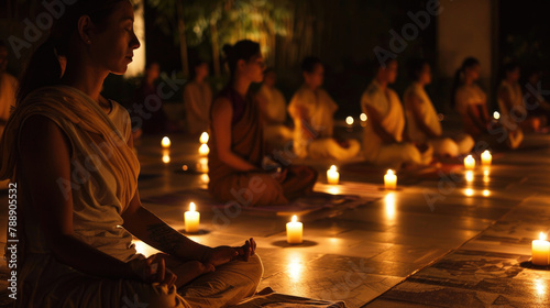 Practitioners engaging in candlelight meditation during Vesak © Veniamin Kraskov