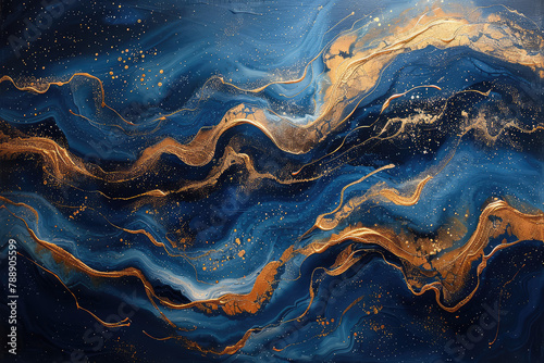 A background with swirling patterns of blue and white marble, adorned with golden veins that add depth to the composition. Created with Ai