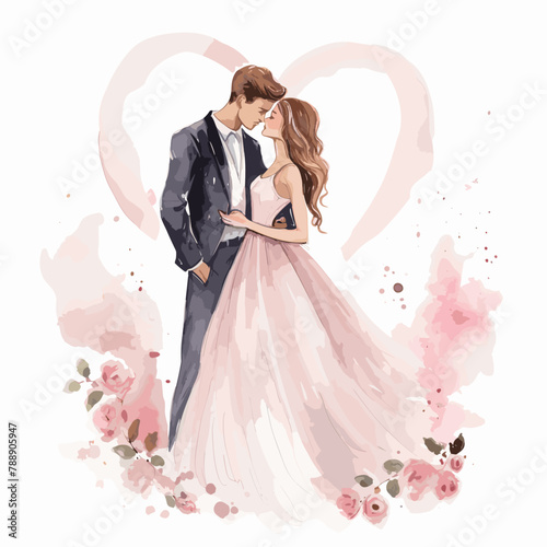 A watercolor happy couple wedding decoration generative AI