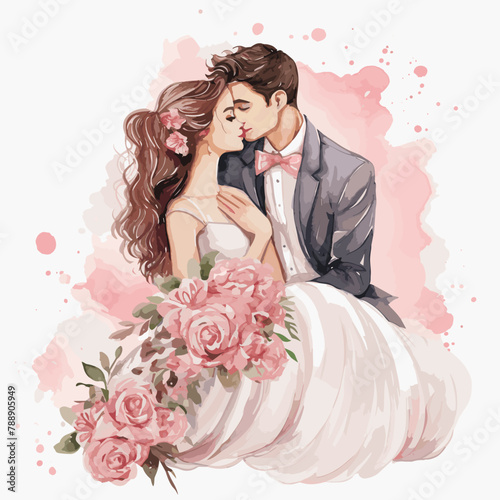 A watercolor happy couple wedding decoration generative AI