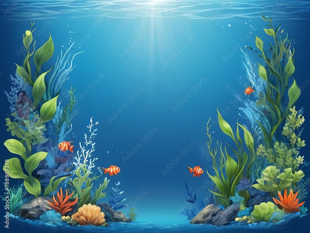 Obraz premium World Oceans Day Save Environment,Beautiful Underwater in wild nature background,Generative Ai.