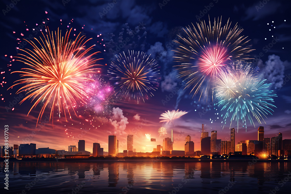 Obraz premium fireworks over the city