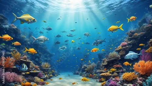 World Oceans Day Save Environment,Beautiful Underwater in wild nature background,Generative Ai. photo