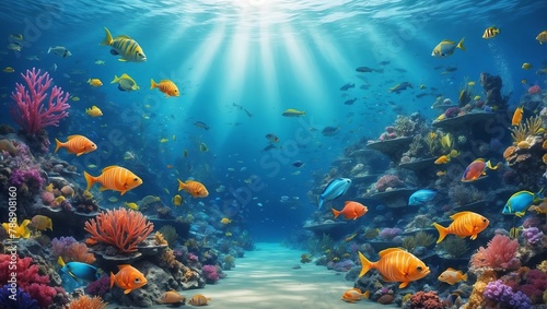 World Oceans Day Save Environment,Beautiful Underwater in wild nature background,Generative Ai. © Monira