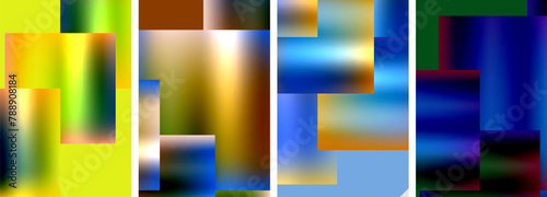 A vibrant collage featuring a mix of electric blue, tints and shades, and symmetrical patterns in various rectangles. Each image showcases a unique material property and colorfulness