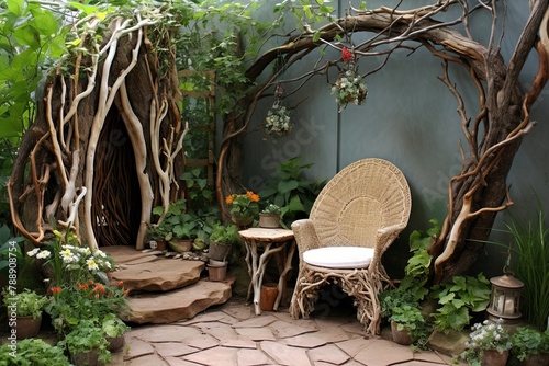 Enchanted Fairy Garden Patio Concepts: Elfin Thrones & Willow Tree Canopies