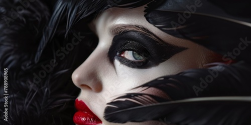 Gothic Beauty Emerges: Young Female Model with Dramatic Goth Makeup and Abstract Background
